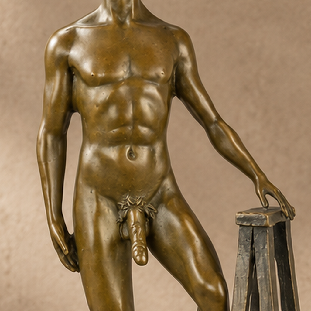 Sculpture bronze nu masculin au chapeau et chevalet, vue 4