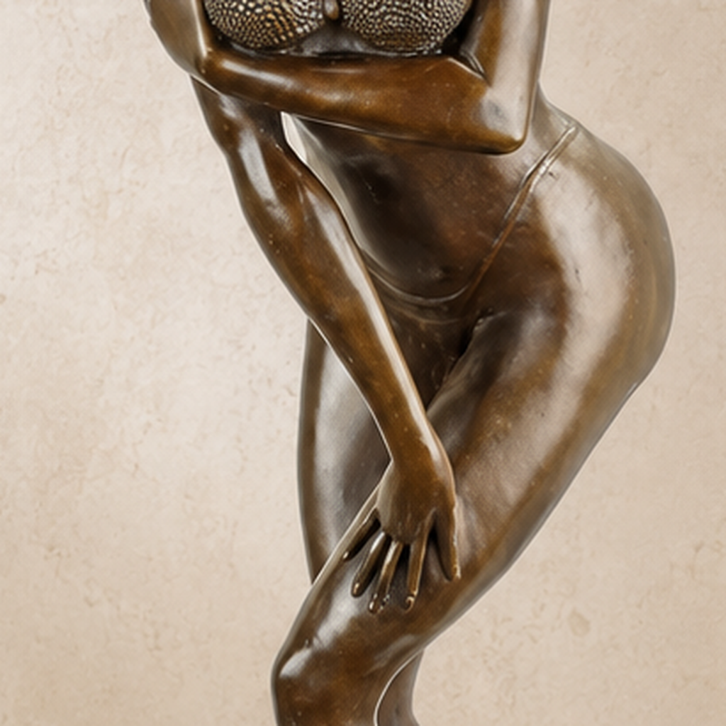 Sculpture bronze pin-up aux bottes à talons sur socle marbre, vue 5