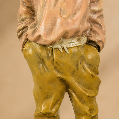 Sculpture bronze polychrome, jeune garçon siffleur pieds nus, vue 4