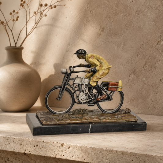 Sculpture bronze polychrome motocycliste début XXe siècle