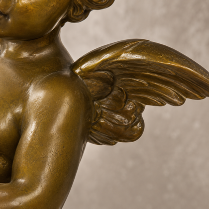 Sculpture bronze putto musicien aux cymbales sur socle marbre, vue 4