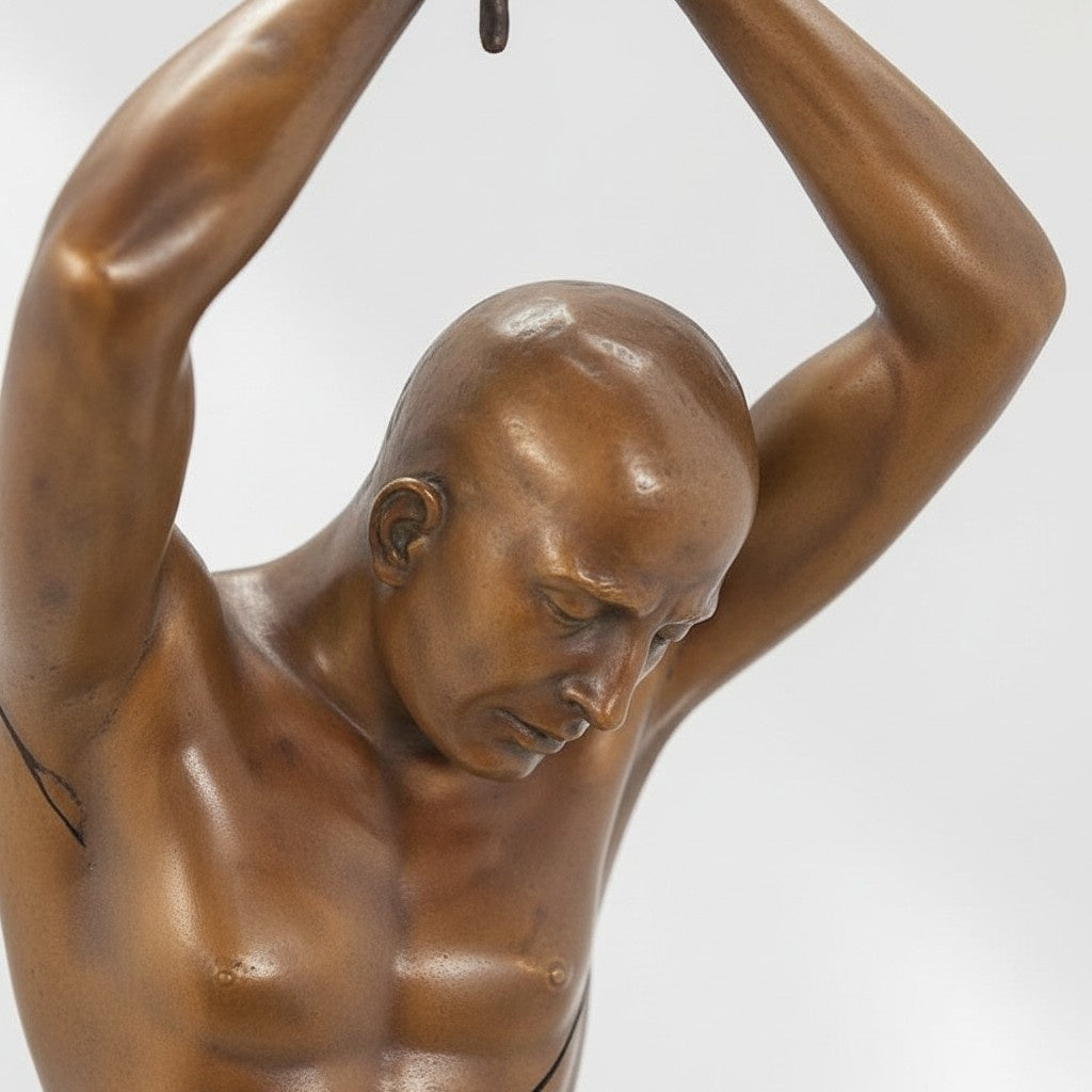 Sculpture en bronze Saint Sébastien martyr, patine dorée, vue 2