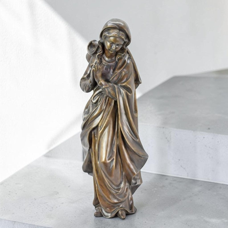 Sculpture en bronze Vierge Marie en prière voile drapé