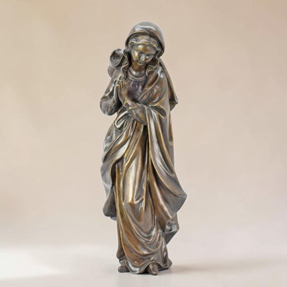 Sculpture en bronze Vierge Marie en prière voile drapé, vue 4