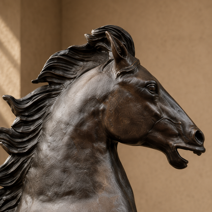 Sculpture cheval cabré en bronze patiné brun sur socle, vue 2