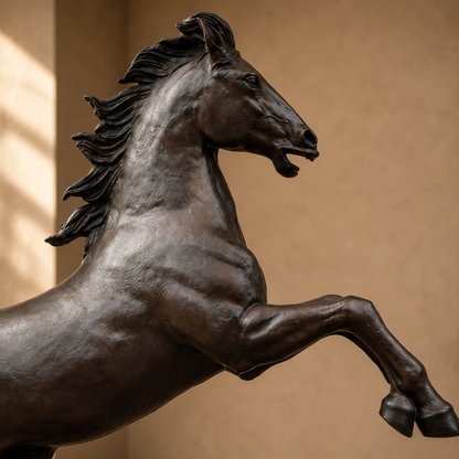 Sculpture cheval cabré en bronze patiné brun sur socle, vue 3