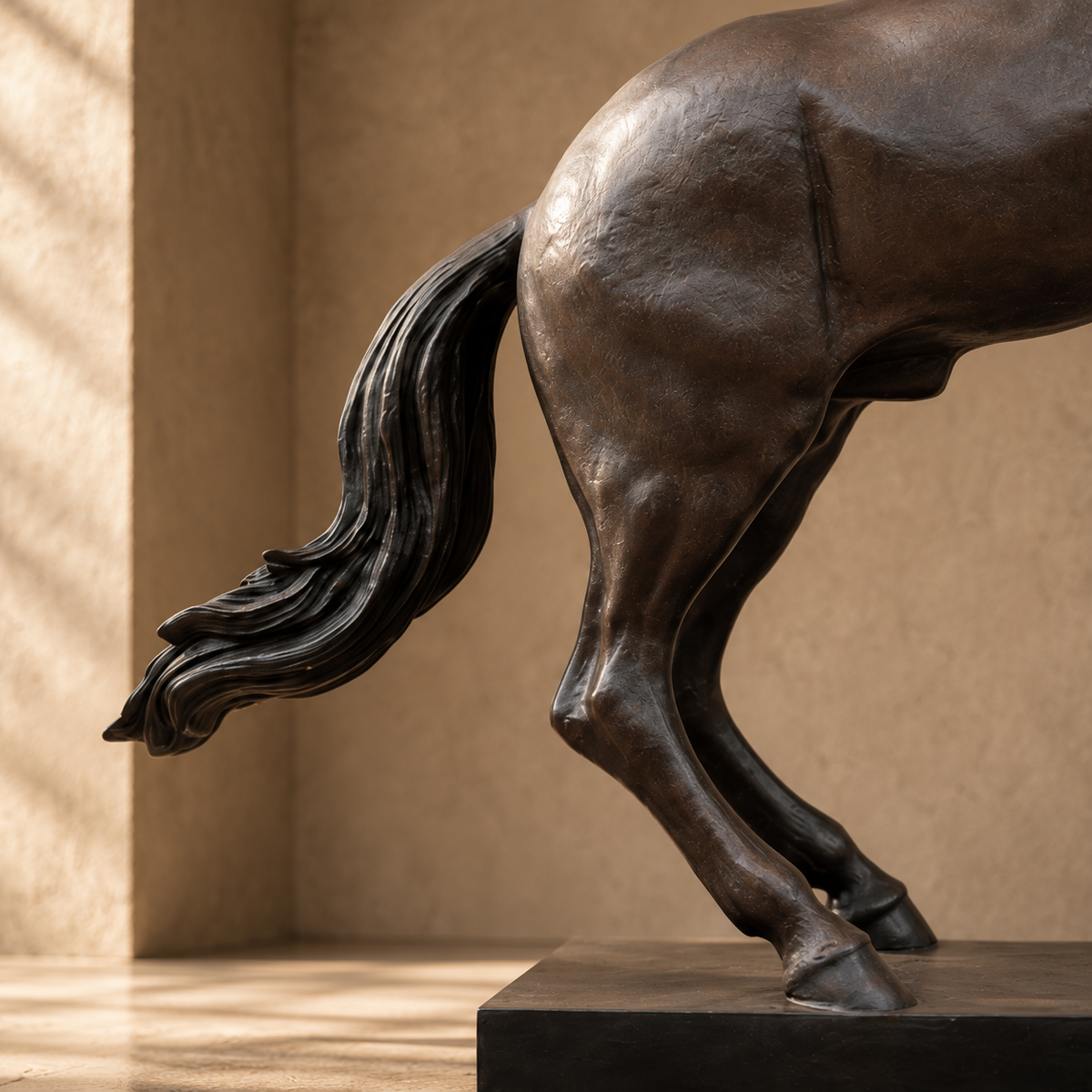 Sculpture cheval cabré en bronze patiné brun sur socle, vue 5