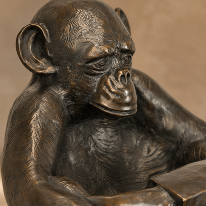 Sculpture chimpanzé assis tenant une coupe en bronze patiné, vue 7