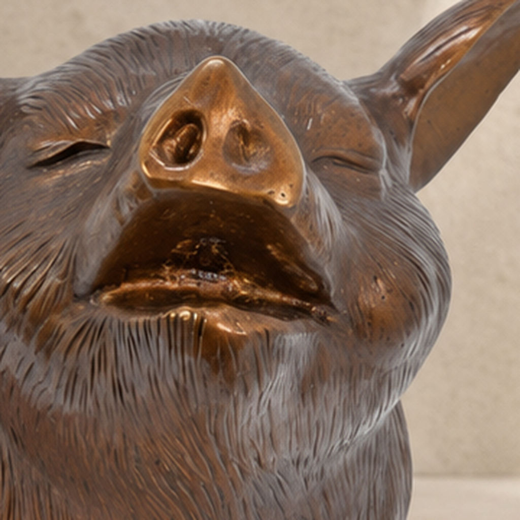 Sculpture cochon assis en bronze à patine brune dorée, vue 3