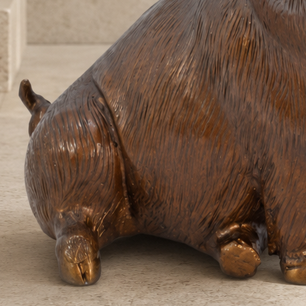 Sculpture cochon assis en bronze à patine brune dorée, vue 6