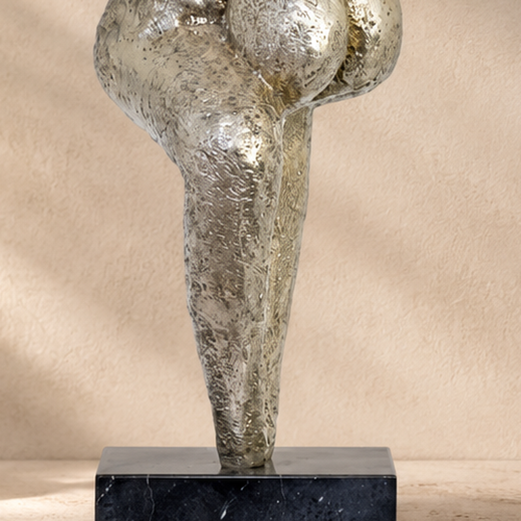 Sculpture couple enlacé en métal argenté sur socle noir, vue 5