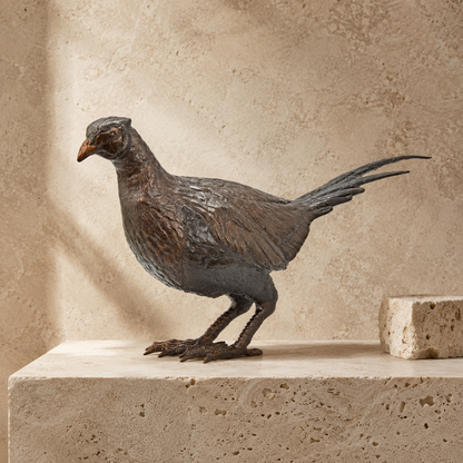 Sculpture de faisan en bronze patiné brun et gris