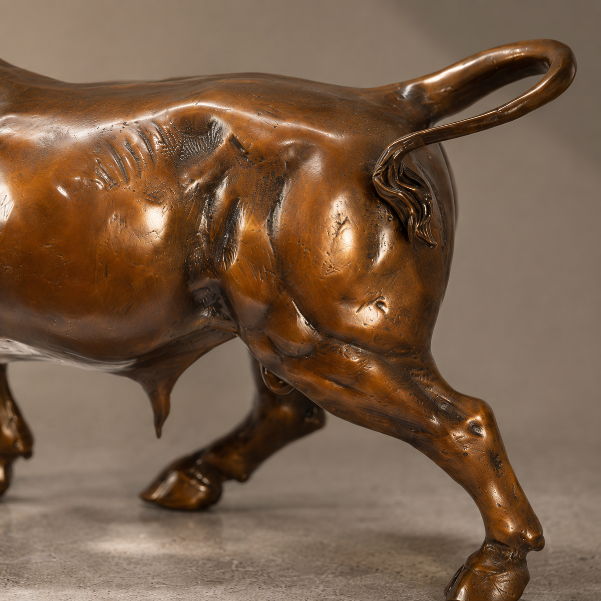 Sculpture de taureau en bronze à patine brune dorée, vue 6