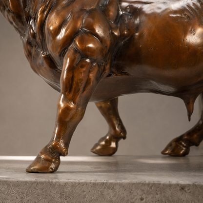 Sculpture de taureau en bronze à patine brune dorée, vue 7