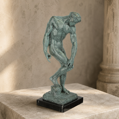 Sculpture en bronze Adam d'après Rodin patine verte