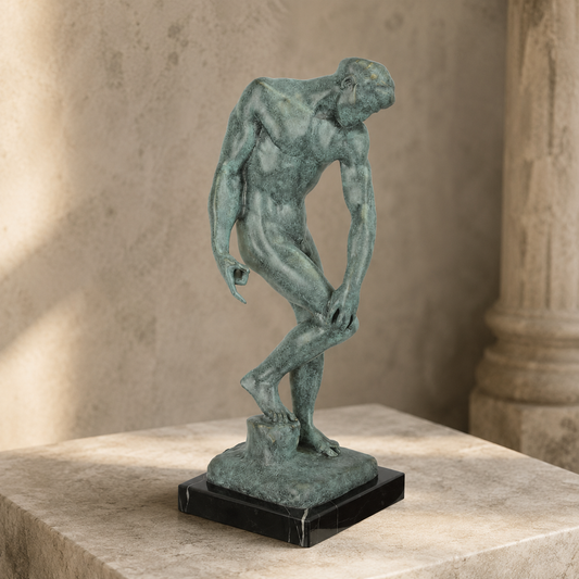 Sculpture en bronze Adam d'après Rodin patine verte