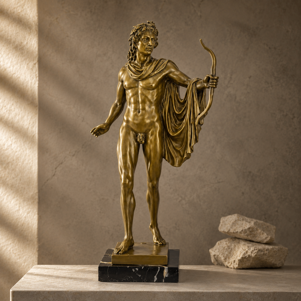 Sculpture en bronze Apollon du Belvédère sur socle marbre