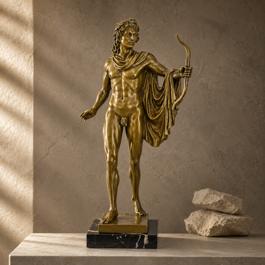Sculpture en bronze Apollon du Belvédère sur socle marbre