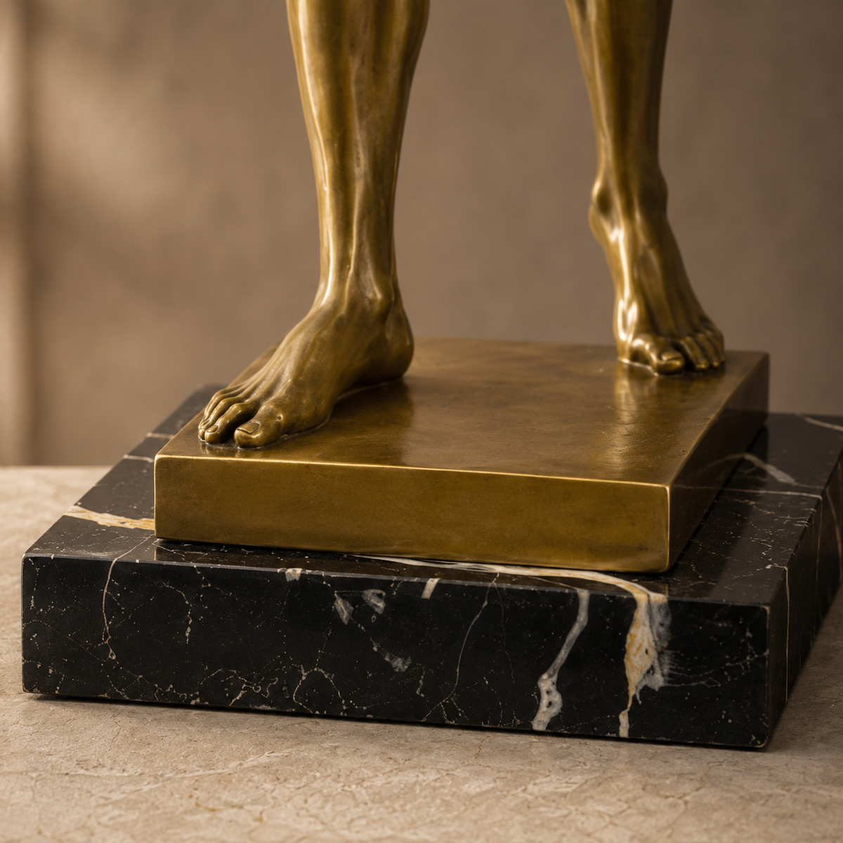 Sculpture en bronze Apollon du Belvédère sur socle marbre, vue 6
