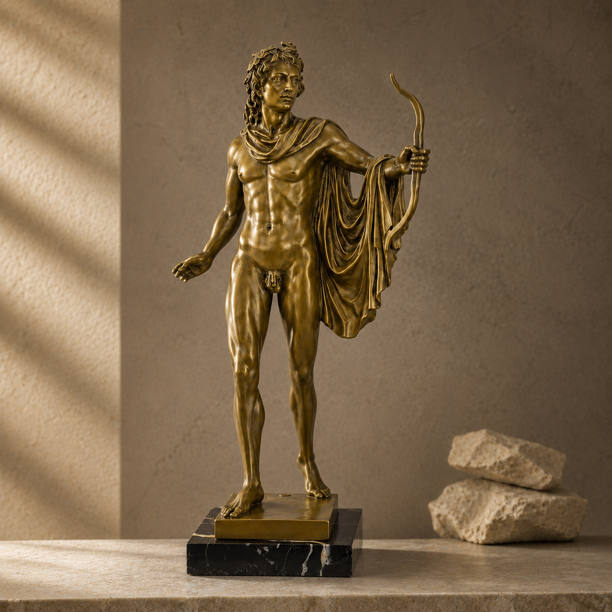 Sculpture en bronze Apollon du Belvédère sur socle marbre, vue 7
