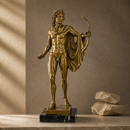 Sculpture en bronze Apollon du Belvédère sur socle marbre, vue 7