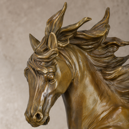 Sculpture en bronze cheval au galop sur socle en marbre, vue 2