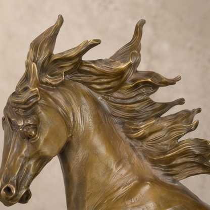 Sculpture en bronze cheval au galop sur socle en marbre, vue 3