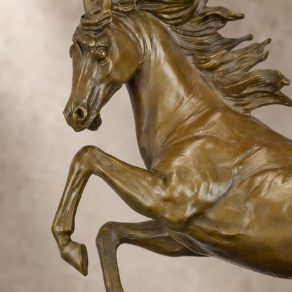 Sculpture en bronze cheval au galop sur socle en marbre, vue 4