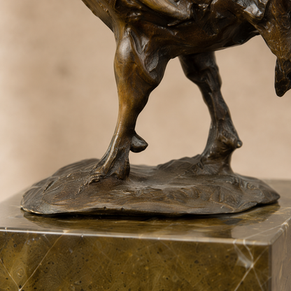 Sculpture en bronze coq gaulois sur socle en marbre brun, vue 6