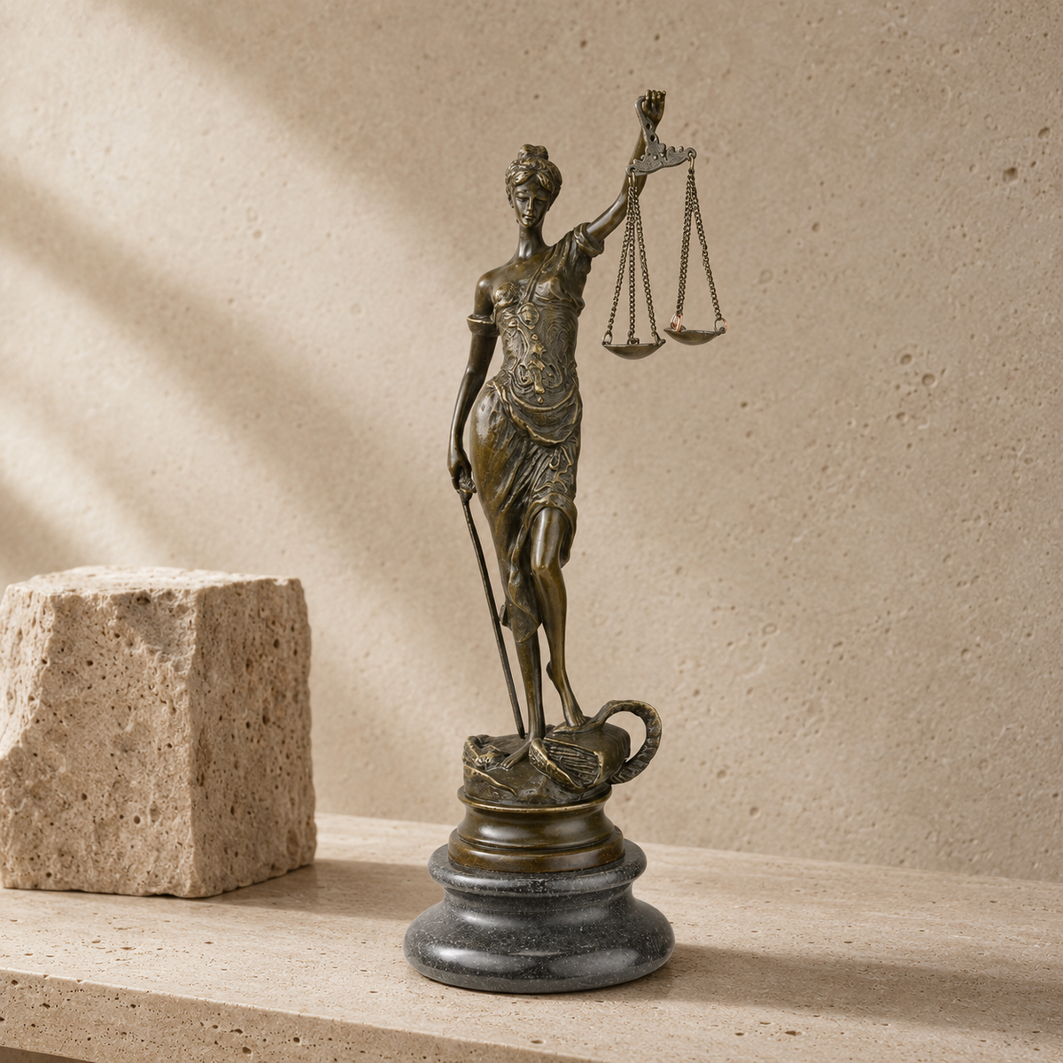 Sculpture en bronze Dame Justice avec balance et glaive