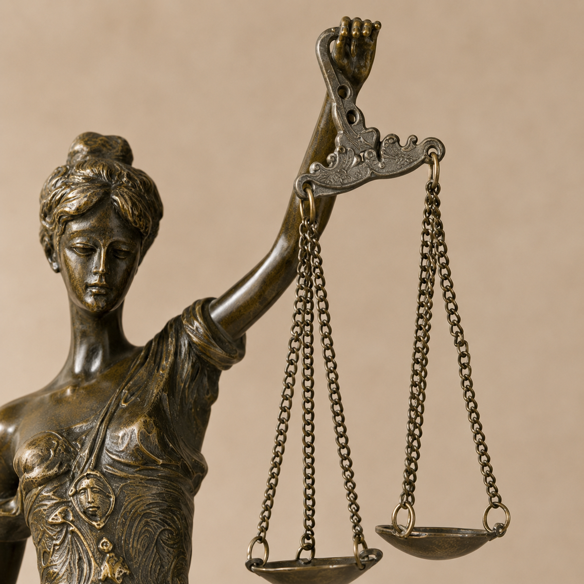 Sculpture en bronze Dame Justice avec balance et glaive, vue 3