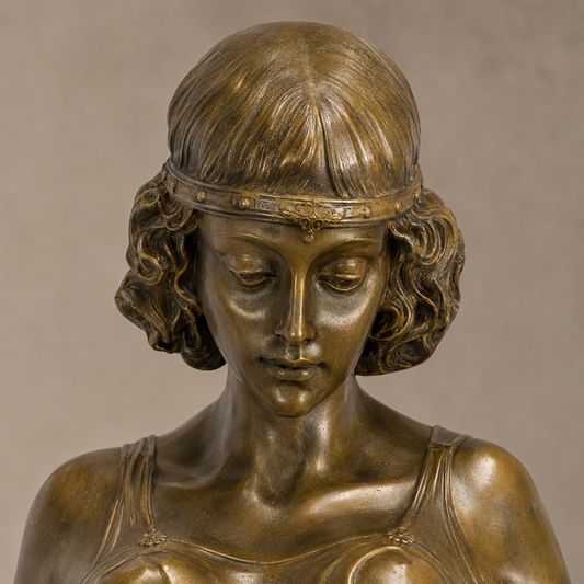 Sculpture en bronze danseuse orientale à la jupe drapée, vue 2