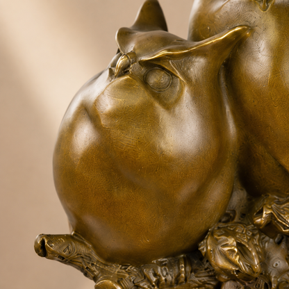 Sculpture en bronze deux hiboux perchés sur branche, vue 3