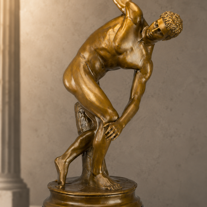Sculpture en bronze Discobole d'après Myron sur socle marbre, vue 4