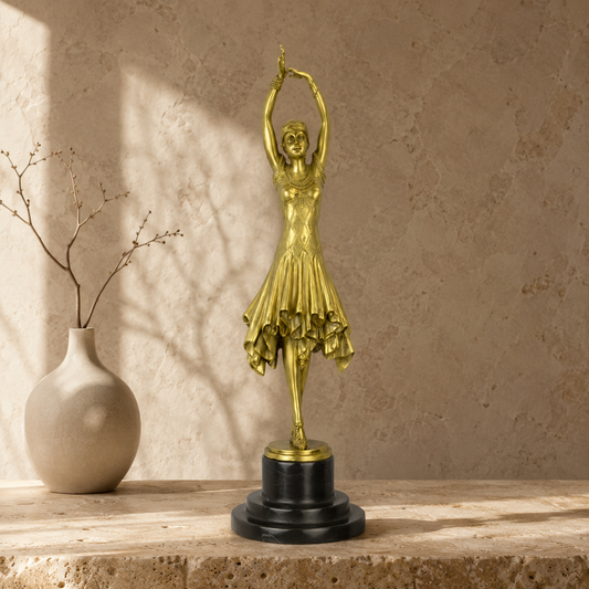 Sculpture en bronze doré danseuse Art Déco sur socle marbre
