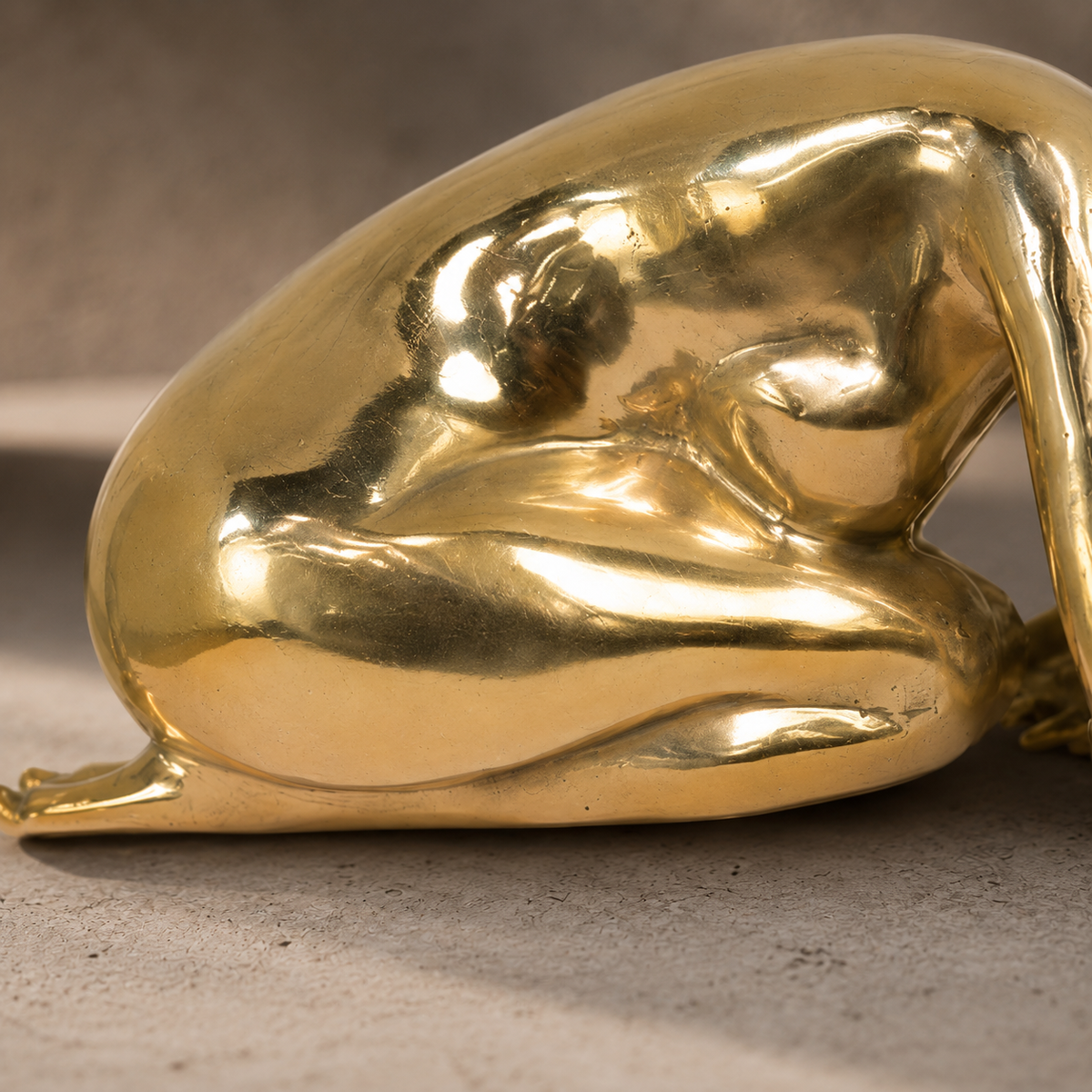 Sculpture en bronze doré, femme nue allongée en repos, vue 5