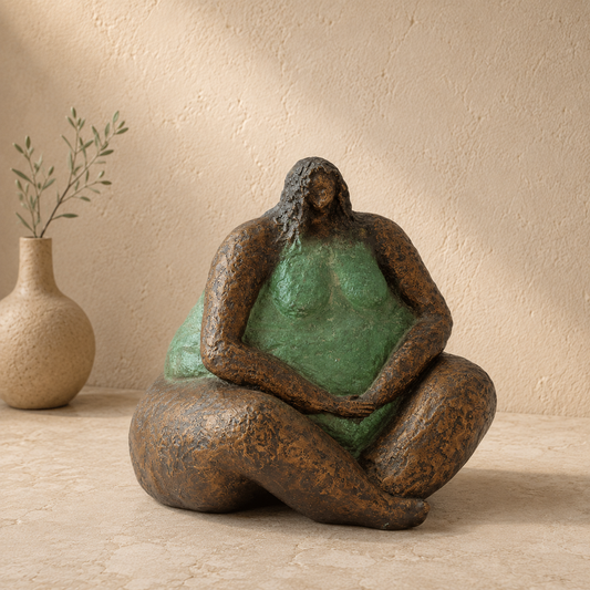 Sculpture en bronze femme assise aux formes généreuses