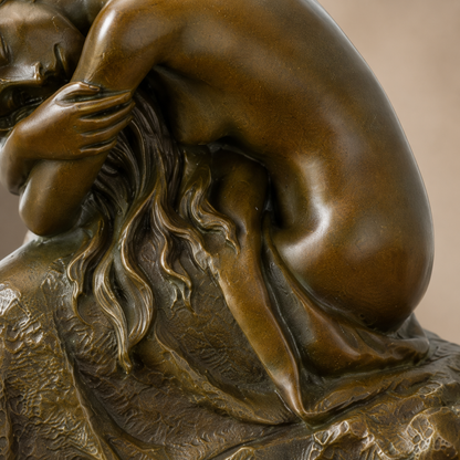 Sculpture en bronze femme nue agenouillée sur socle marbre, vue 4