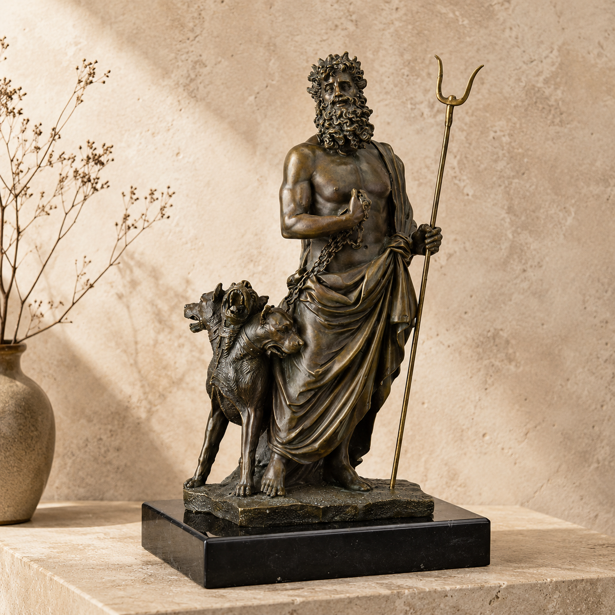 Sculpture en bronze Hadès et Cerbère sur socle marbre