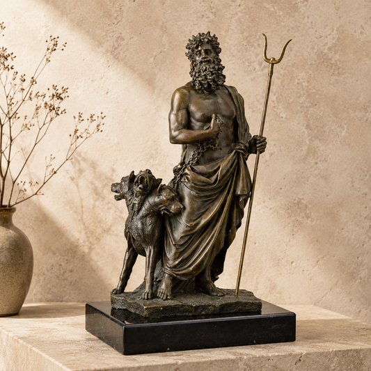 Sculpture en bronze Hadès et Cerbère sur socle marbre