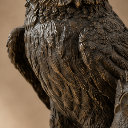 Sculpture en bronze hibou grand-duc et son petit sur branche, vue 3