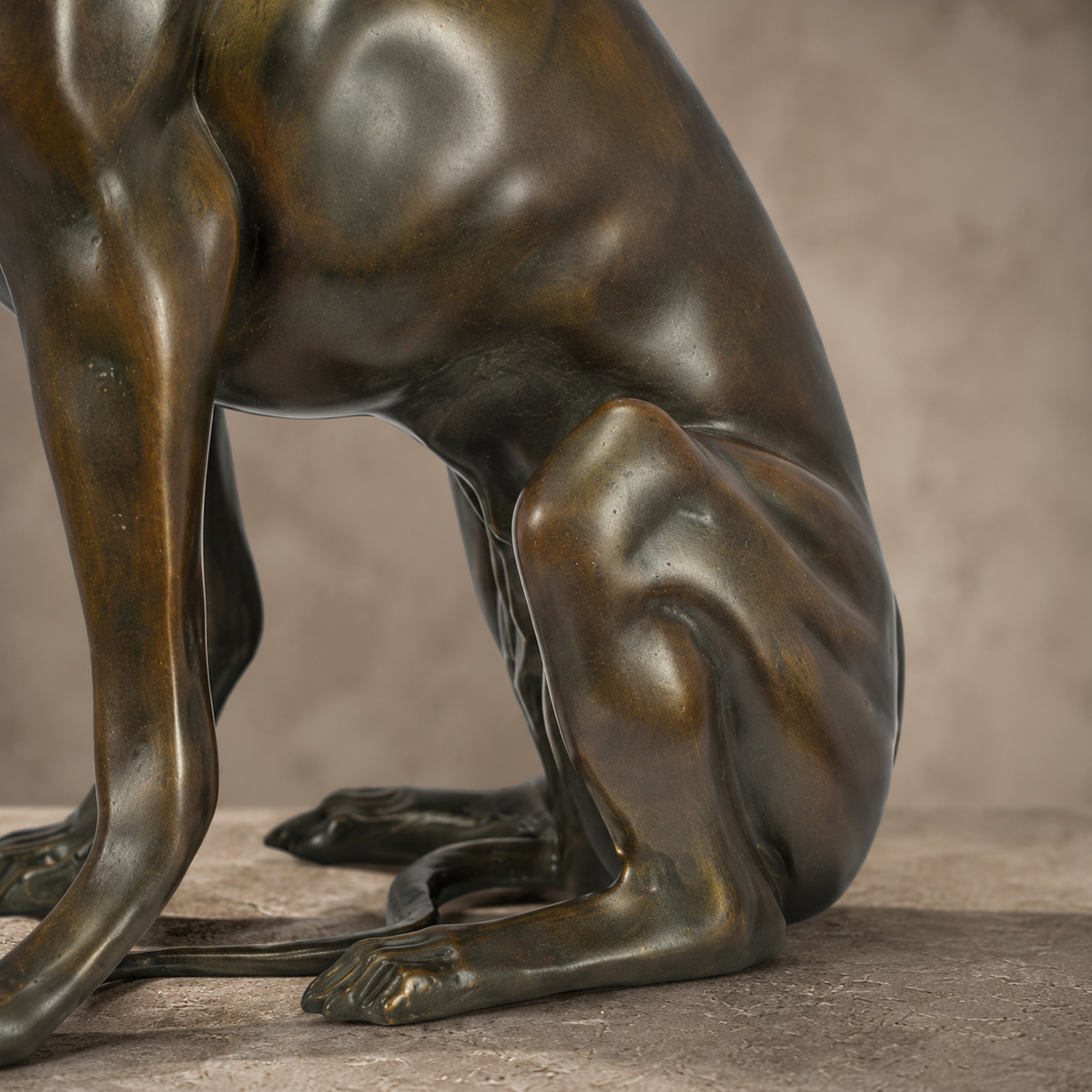 Sculpture en bronze lévrier assis aux yeux de verre, vue 6