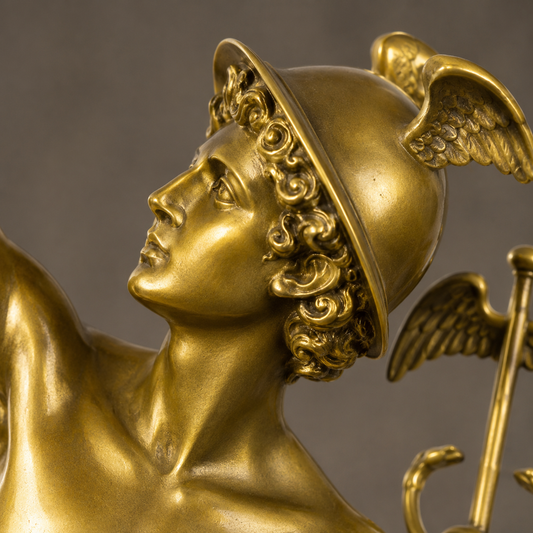 Sculpture en bronze Mercure d'après Giambologna sur socle, vue 2