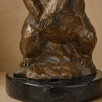 Sculpture en bronze ours brun dressé sur socle marbre, vue 5