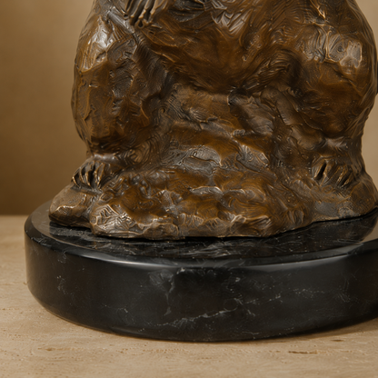 Sculpture en bronze ours brun dressé sur socle marbre, vue 7