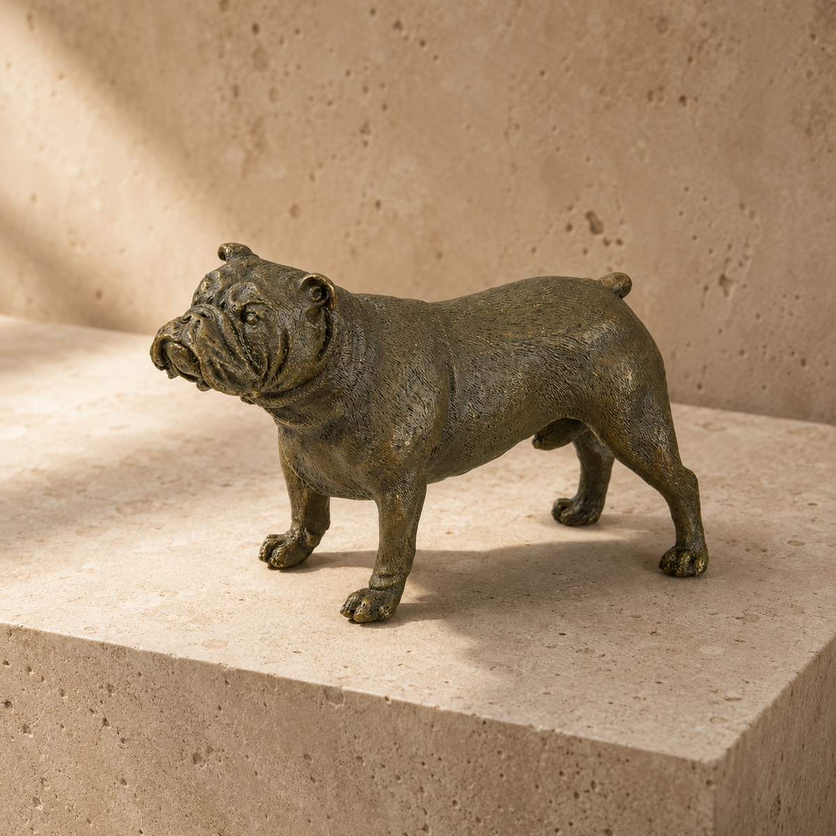 Sculpture en bronze patiné, bouledogue anglais en marche