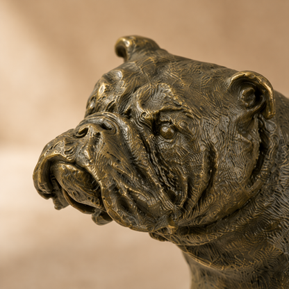 Sculpture en bronze patiné, bouledogue anglais en marche, vue 2