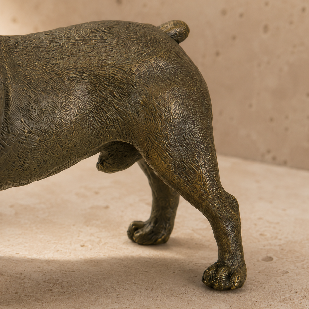 Sculpture en bronze patiné, bouledogue anglais en marche, vue 6