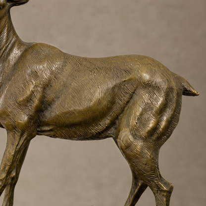 Sculpture en bronze patiné, cerf sur rocher, socle marbre, vue 5