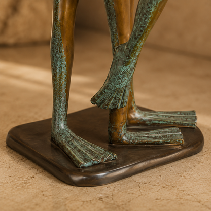 Sculpture en bronze patiné, couple de grenouilles dansant, vue 7